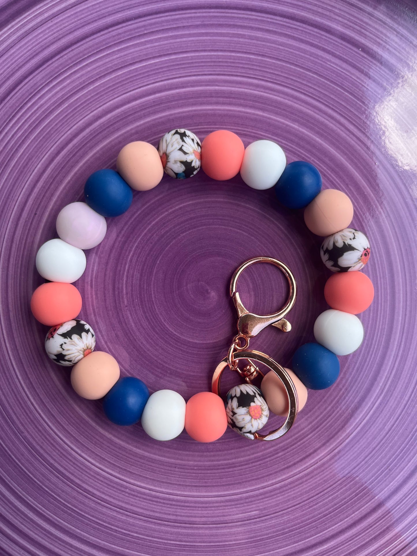 Navy Flower Key Ring