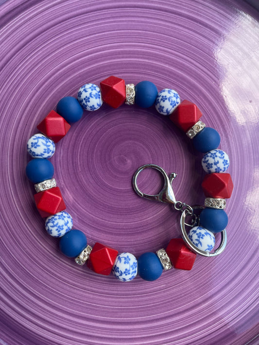 Red, White, and Blue Flowers Key Ring